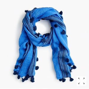 Jcrew Summerweight Pom-Pom Scarf in Seacoast Blue
